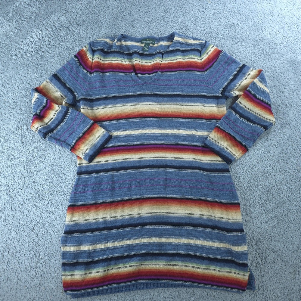 Lauren Ralph Lauren Sweater Womens Small Multicolor Striped Tunic Knit LRL